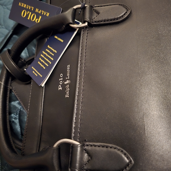Polo by Ralph Lauren Black Leather Laptop Briefcase with Removable Strap - Picture 7 of 8